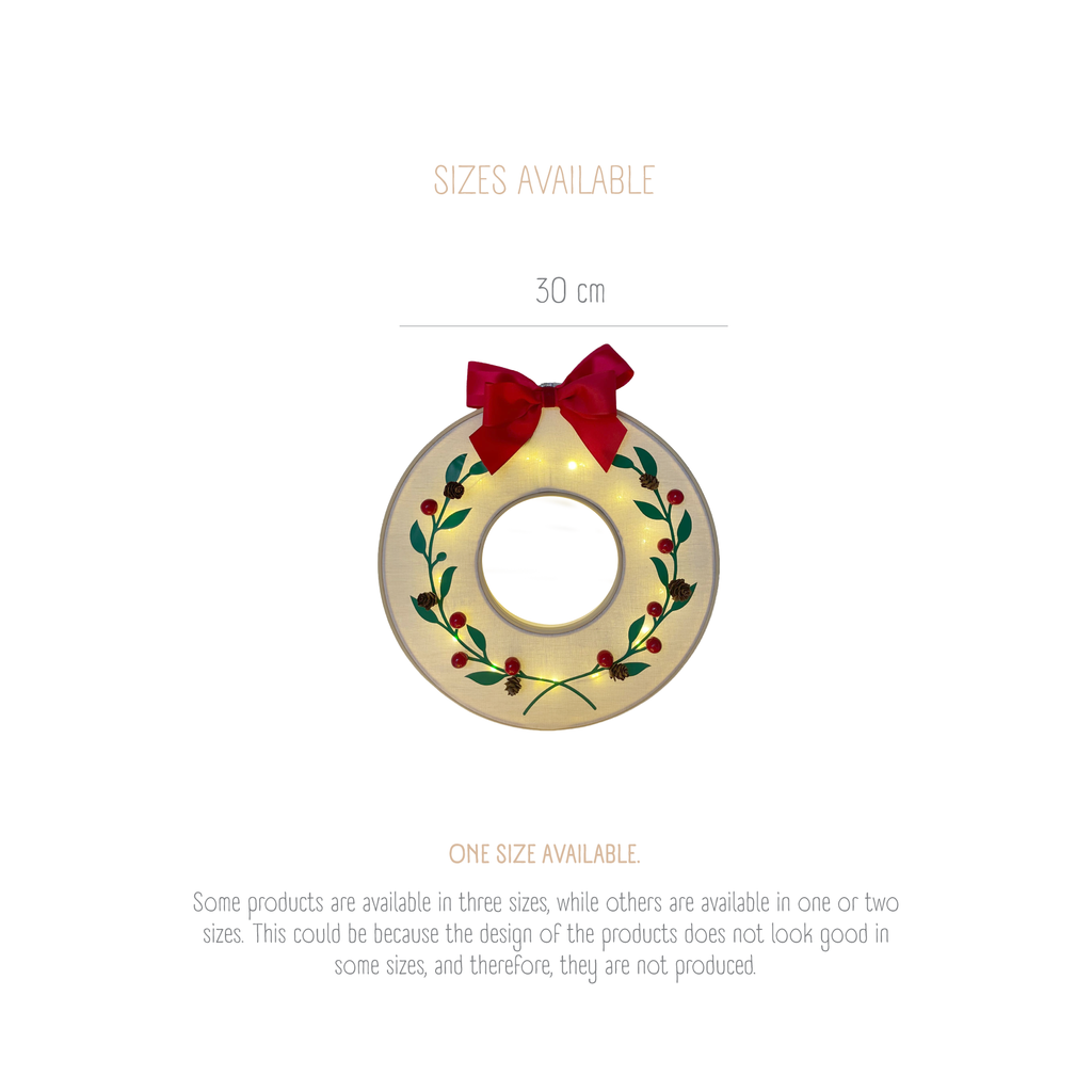 Lighted Christmas Wreath Ring with Red Bow | LED Holiday Wall Decor | Handmade Xmas Light Hoop by Deconita