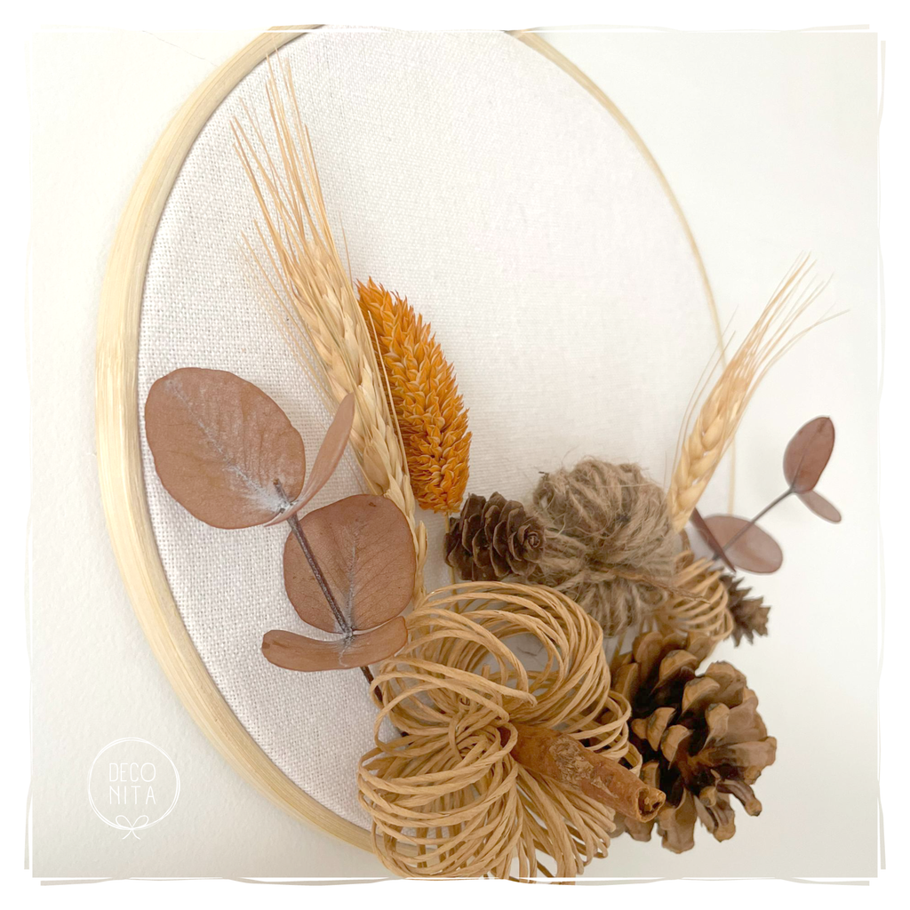 Handmade Rustic Hoop Wall Hanging: Dried Autumn Flower Decor