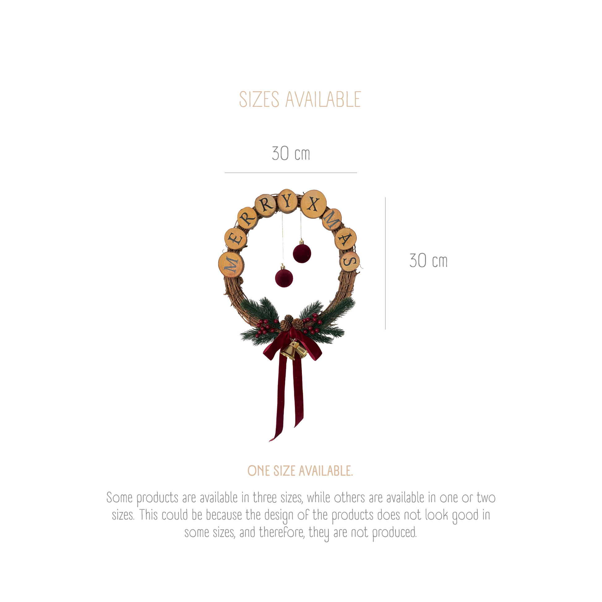 Rustic Christmas Wood Slice Wreath – Handmade Wall Ring with Red Bow and Pinecones